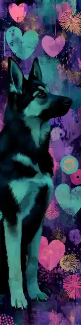 Free printable dog bookmark featuring profile german shepherd on hearts